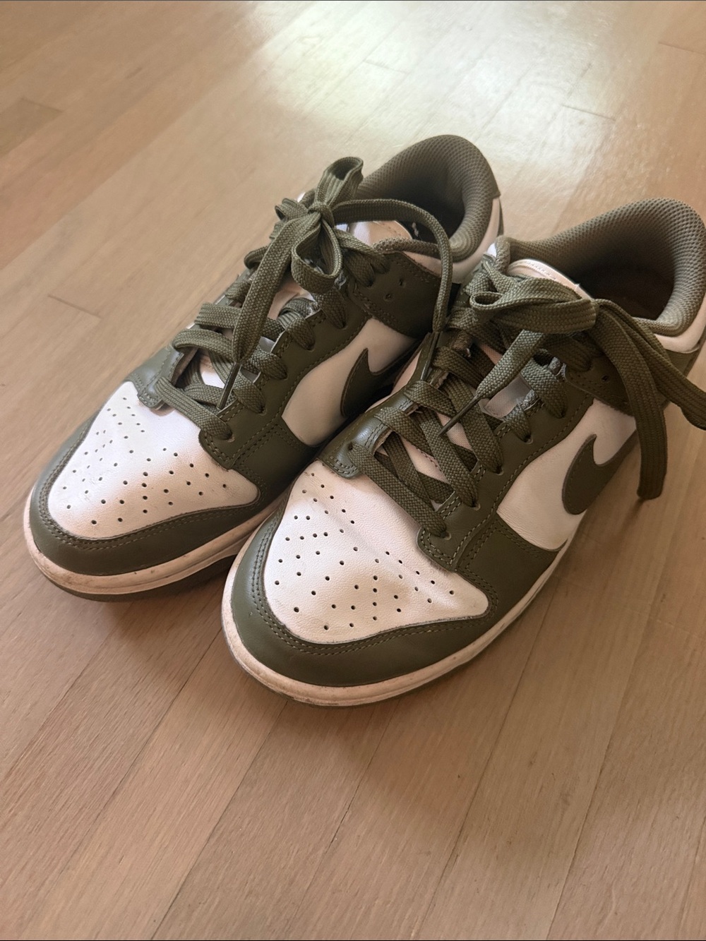 Nike Olive Green and White Low-Top Athletic Sneakers